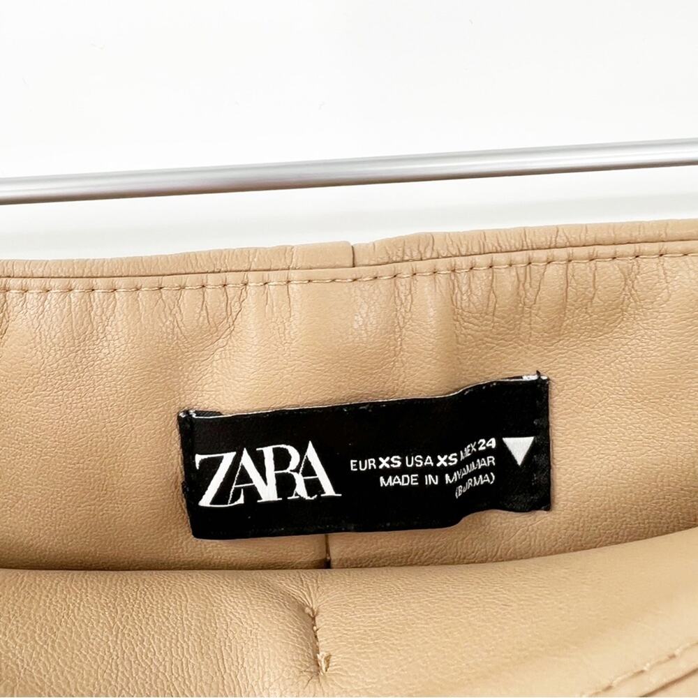 ZARA Faux Leather High Waist Slit Back Skinny Pants XS Tan‎ - Picture 6 of 7
